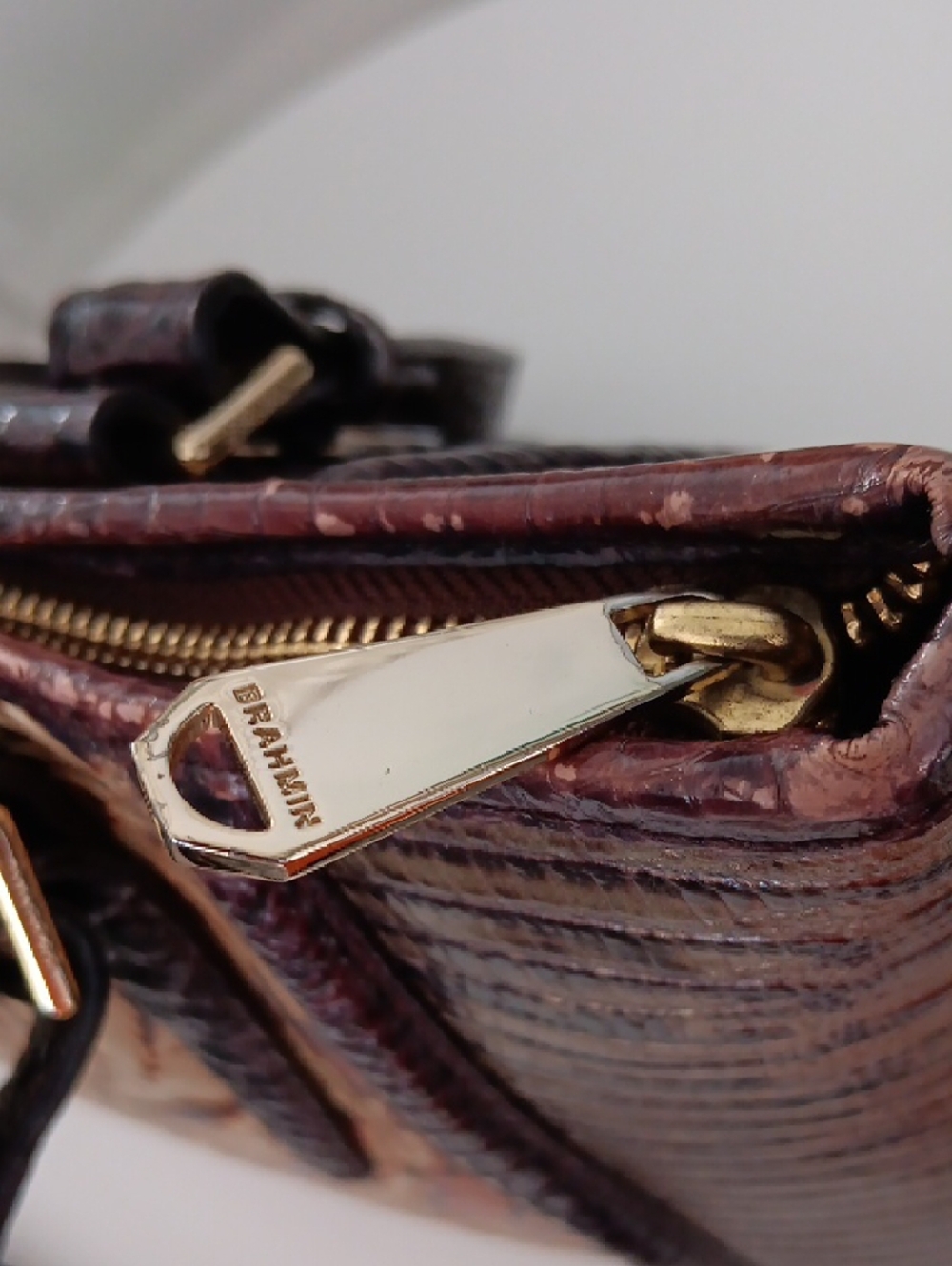 Brahmin Embossed Floral Satchel in Brown and Tan - Picture 6 of 14